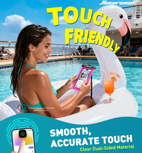 Vista 12 de Hiearcool Funda impermeable IPX8 para iPhone 17/16/15/14 Pro Max, bolsa seca para teléfono celular para artículos esenciales de playa y crucero