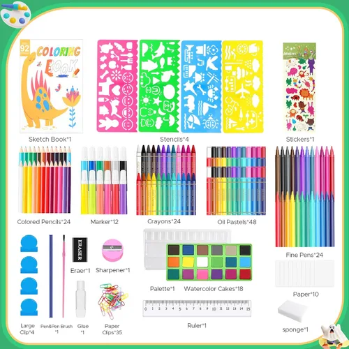 Vista 2 de homicozy Suministros de arte para niños de 4 a 12 años, estuche de arte con juegos de dibujo de dinosaurios, kits de colorear con caballete triple
