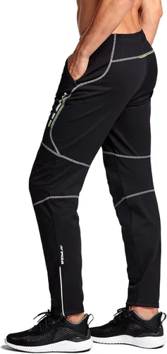 Vista 2 de TSLA Pantalones de ciclismo térmicos a prueba de viento para hombre, pantalones de ciclismo con forro polar, pantalones de ciclismo para exteriores