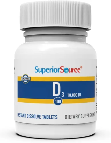 Vista 4 de Superior Source Vitamina D3 10000 UI, tabletas microlingües de disolución rápida, 100 unidades, ayuda a promover huesos y dientes fuertes, apoyo