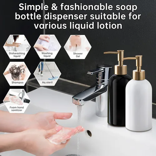 Vista 5 de Dispensador de jabón para platos recargable dorado para fregadero de cocina, botella dispensadora de jabón de manos para fregadero de encimera