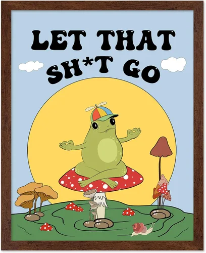 Vista 62 de Poster Master All That Is Meant To Be Poster - Retro Frog on Mushroom Print - Meditation Art - Motivational Design - Preppy Print - Trendy Decor
