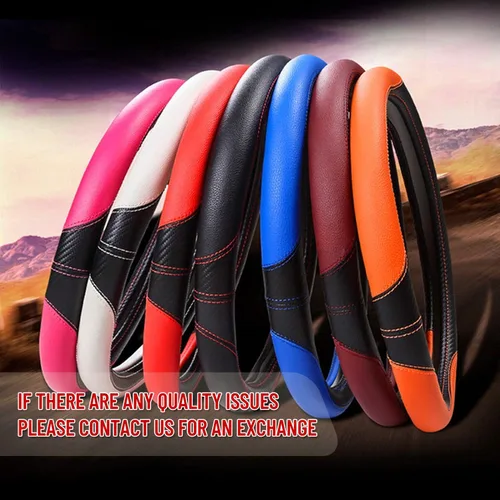 Vista 6 de LABBYWAY Funda de cuero de microfibra para volante de automóvil, ajuste universal de 15 pulgadas, protector de rueda antideslizante de 15 pulgadas