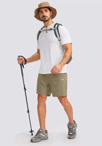 Vista 6 de Pudolla Pantalones cortos de senderismo para hombre, pantalones cortos de verano para viajes al aire libre para hombres con bolsillos con cremallera