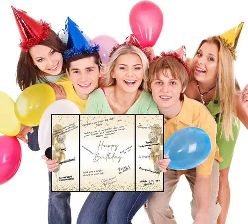 Vista 6 de DARUNAXY Decoraciones de Fiesta de Cumpleaños Negro Dorado, Libro de Visitas Alternativo Jumbo Feliz Cumpleaños para Hombres Mujeres Brindis por 30