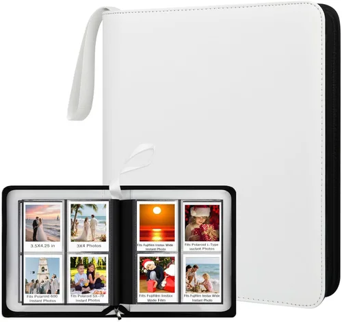 Vista 9 de Álbum de fotos de 256 bolsillos para fotos instantáneas Polaroid I-Type/600/SX-70, libro de fotos de cuero con cremallera para cámara instantánea