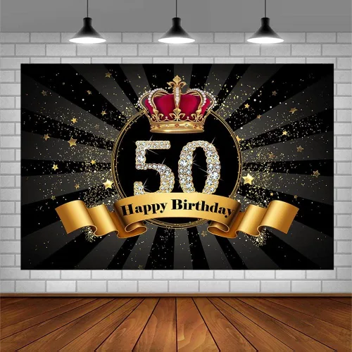 Vista 3 de SENDY Telón de fondo para fotografía de fiesta de cumpleaños número 50 de 7 x 50 pies con purpurina negra y dorada para hombre y mujer, fabulosa