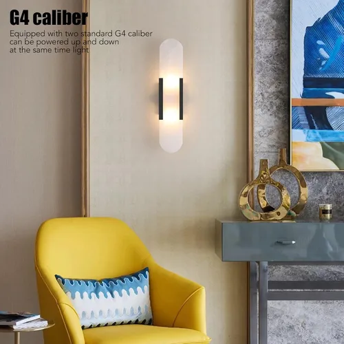 Vista 3 de Lámpara de pared LED de fuente de luz, lámparas de pared con pilas, luz de pared LED de mármol esmerilado de carga extraíble con base G4 para sala