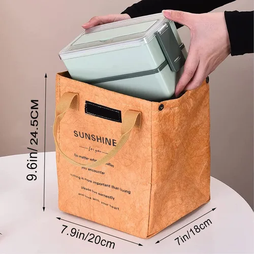 Vista 2 de Lonchera reutilizable para mujeres y hombres, fácil de limpiar, aislada, resistente al agua, forro térmico y telas duraderas, diseño simple, marrón