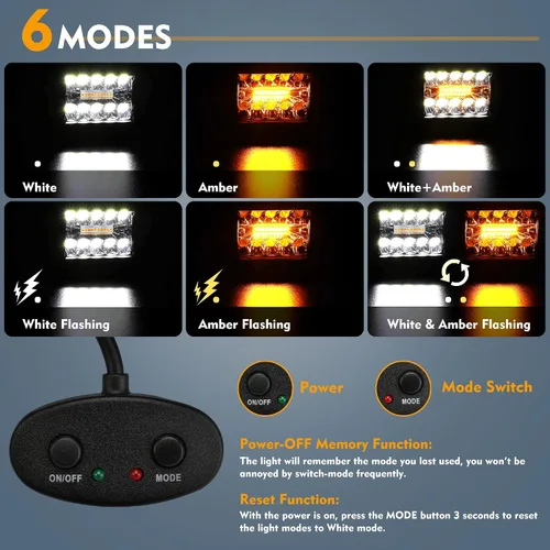 Vista 3 de EverBrite 2 cápsulas LED de 4 pulgadas y 60 W, cápsulas de luz todoterreno, estroboscópica ámbar blanco, 6 modos con función de memoria, luces LED