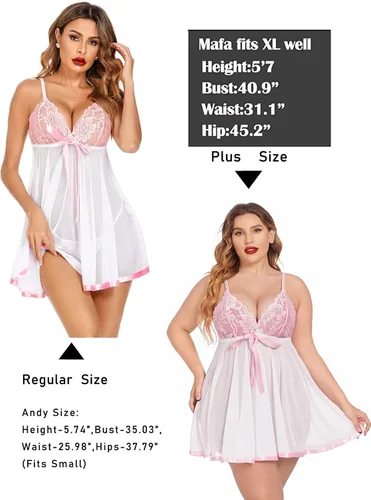 Vista 5 de Avidlove - Conjunto de lencería tipo camisón de encaje y malla para mujer