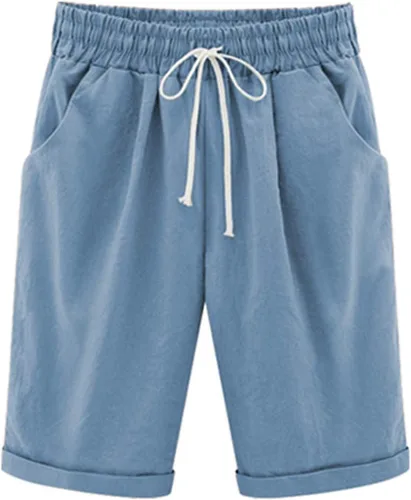 Vista 12 de Vcansion Bermudas de algodón con cintura elástica hasta la rodilla para mujer con cordón A#verde militar