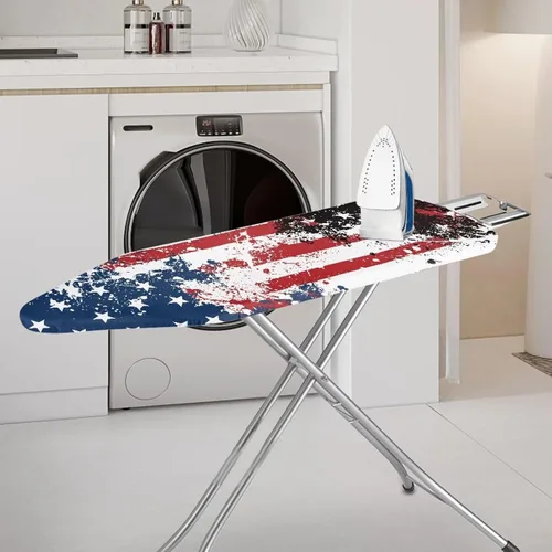 Vista 2 de Funda para tabla de planchar con diseño de estrellas y bandera estadounidense con borde elástico y acogedor bolsillo para la nariz, resistente al