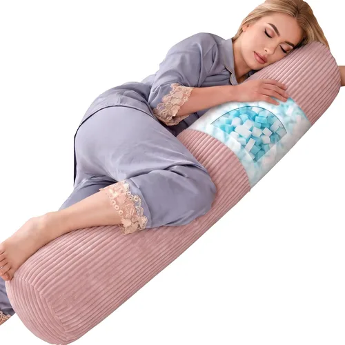 Vista 10 de 1 MIDDLE ONE Almohada corporal redonda de espuma viscoelástica para adultos, almohada firme y larga para cama, almohada cilíndrica con funda