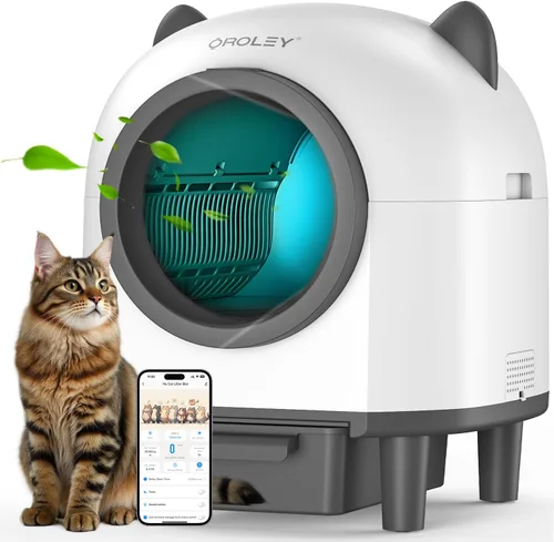 Vista 9 de OROLEY Caja de arena automática para gatos, caja de arena autolimpiante con monitoreo de aplicación, capacidad extragrande, sistema de control