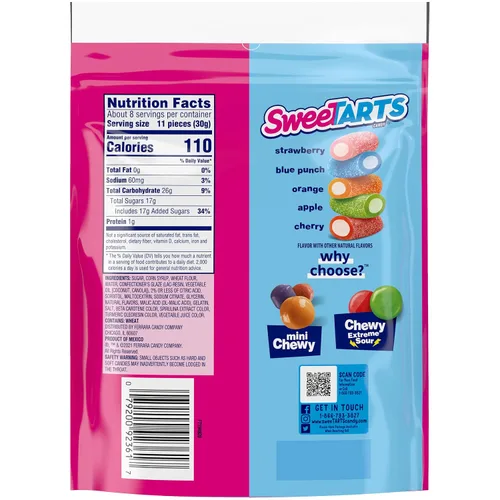 Vista 2 de SweeTARTS Rope Bites Candy, frutas mixtas, bolsa resellable de 8 onzas (paquete de 3)
