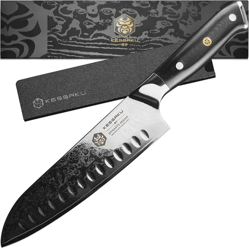 Vista 13 de KESSAKU Cuchillo de trinchar – 12 pulgadas – Serie Damascus Dynasty – Razor Sharp – Granton Edge – Acero inoxidable japonés forjado de 67 capas