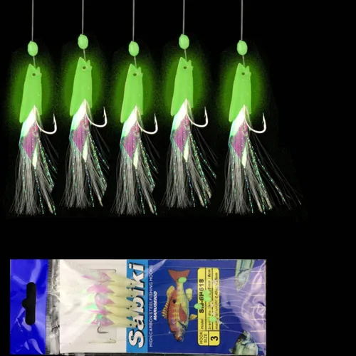 Vista 4 de NA - 8 paquetes/40 ganchos tamaño 1 #/2 #/3 #/4 # luminoso Sabiki aparejos de pesca intermitentes señuelos de cebo aparejos de cebo de piel de pez