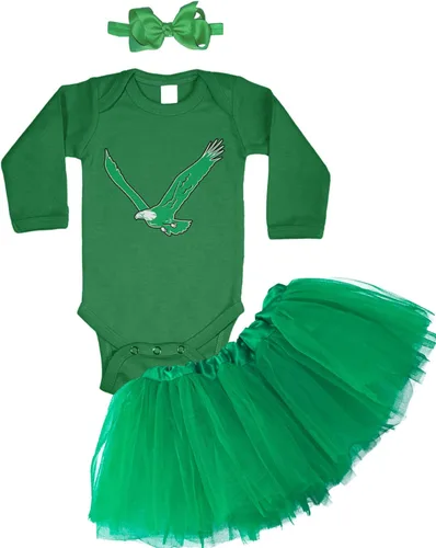 Vista 16 de Eagle - Conjunto de body deportivo para bebé + falda tutú + diadema con lazo Body negro/tutú verde