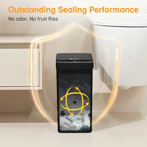 Vista 3 de Cubo de Basura Negro para Baño de 2.6 Galones, Basurero con Sensor de Movimiento Automático Sin Contacto, Cubo de Basura Pequeño Inteligente