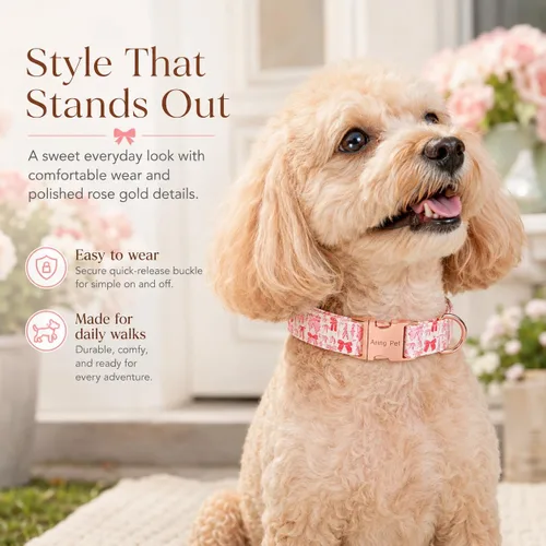 Vista 85 de Aring Pet Collar de algodón, ligero y ajustable, con hebilla de liberación rápida, para perros pequeños, medianos y grandes, para cachorros, S, Hoja