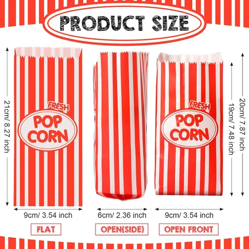 Vista 2 de 300 bolsas de papel para palomitas de maíz a granel de 1 onza desechables de carnaval, bolsas rojas para golosinas, accesorios para máquina