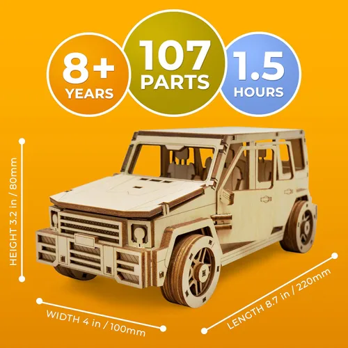 Vista 2 de CG GAMES - Rompecabezas de madera 3D, kit de modelo de automóvil RoverPlex F9 Jeep. Kit de bricolaje de vehículos de autoconstrucción, modelos