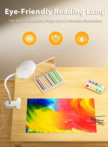 Vista 2 de deeloop Luz LED con clip, 100% infinita regulable para libros de lectura en cabecera de cama, lámpara de escritorio de control táctil de 450 lm