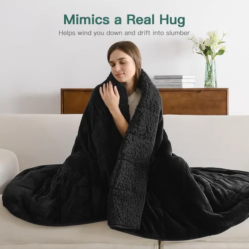 Vista 5 de Lofus Manta pesada para adultos (15 libras, 48 x 72 pulgadas), manta pesada lavable a máquina, mantas suaves con peso para aliviar el estrés y Negro