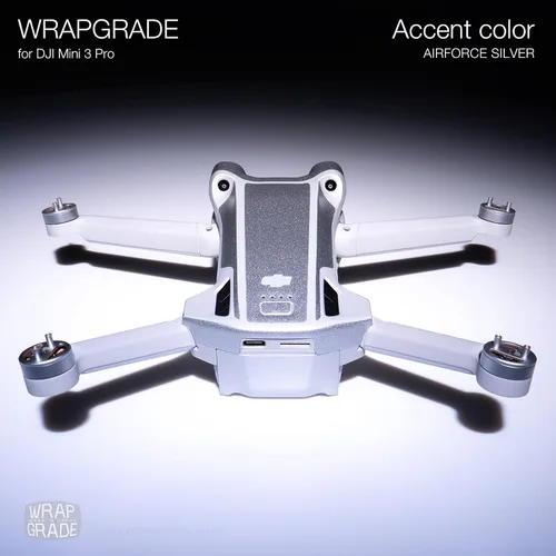 Vista 5 de WRAPGRADE Adhesivos para la piel compatibles con DJI Mini 3 Pro Color de acento (Airforce Silver)