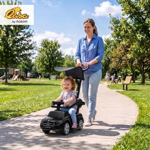 Vista 2 de Qaba Auto de empuje 4 en 1 para niños pequeños con licencia Mercedes-Benz Negro