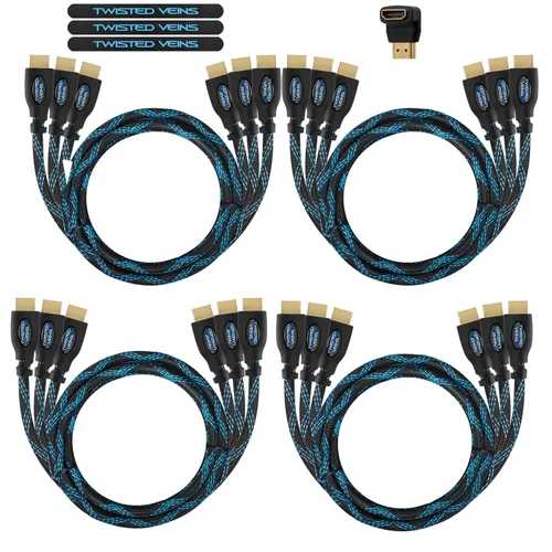 Vista 10 de Cable CABTE de alta velocidad HDMI 1.4 HDMI, de 10 ft., 1080p con malla y soportes de filtro 3D, blue ray HDMI to HDMI Cable Multi pack, HDMI Cord