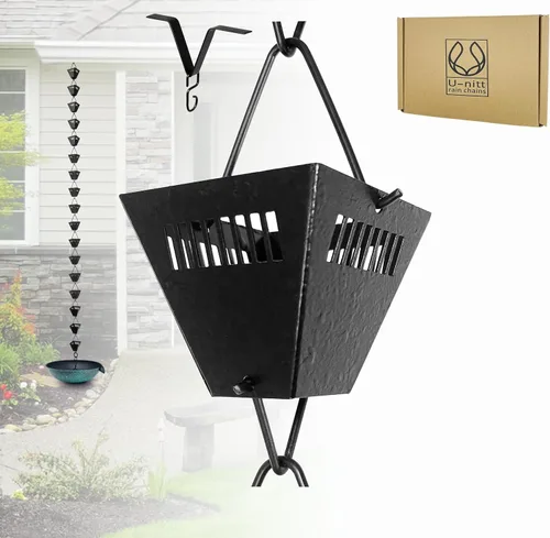 Vista 9 de U-nitt Cadena de lluvia colección de agua para canalones, atrapador de agua de lluvia y desviador, cadenas de 8.5 pies para jardín exterior, copas