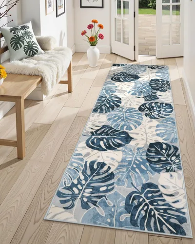 Vista 19 de Wonnitar Leaf - Alfombra de cocina de 2x3 pies, alfombra azul pequeña para baño, alfombra decorativa lavable para mesita de noche, planta