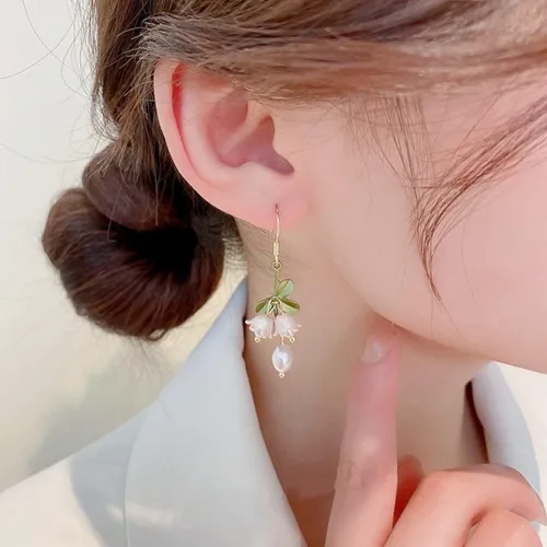 Vista 2 de RXTSLOK Lily of the Valley Necklace Flower Jewelry Earrings Bracelet Gift for Women Mom Friends Bride Weding Spring Summer