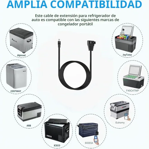 Vista 5 de Cable de enchufe para refrigerador de automóvil de 10 pies/3 M DC 5521/5525 a 12 V, cable de alimentación CC de 14 AWG para conectar la estación