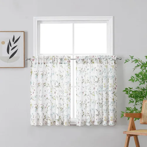 Vista 14 de Chyhomenyc Cortinas de mezcla de lino de 63 pulgadas de largo, 2 paneles de cortina con estampado floral filtrante de luz para sala de estar