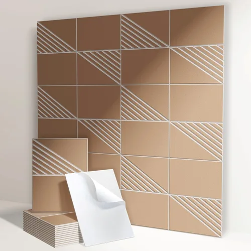 Vista 12 de Paneles acústicos, paneles de pared acústicos autoadhesivos, 12 piezas Chevron Peak - Blanco pálido