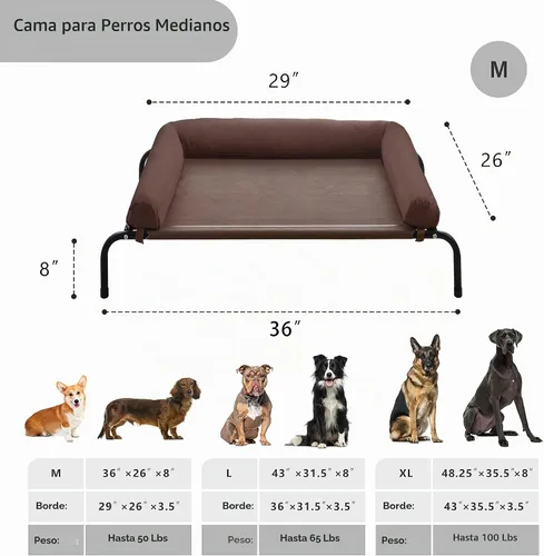Vista 2 de Cama elevada para perros con enfriamiento - Cuna elevada para perros medianos al aire libre con malla transpirable, cuna elevada portátil para Marrón