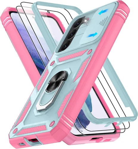 Vista 90 de Gritup Funda para Google Pixel 6 con cubierta deslizante para cámara y protector de pantalla (2 unidades), soporte de anillo giratorio 360°, funda