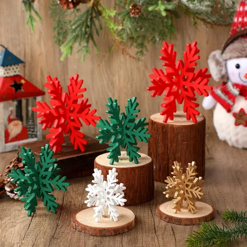 Vista 22 de Bucherry 12 piezas de decoración de mesa de copo de nieve de madera 3D con copos de nieve y centro de mesa para fiesta de congelados, Navidad