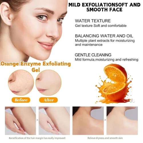 Vista 2 de 2 unidades de gel exfoliante naranja para cara y cuerpo, exfoliante de limpieza profunda de poros para eliminar puntos negros, hidratante y suave