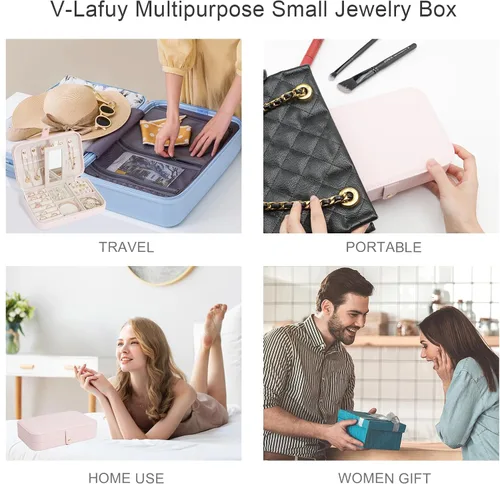 Vista 6 de V-LAFUY Organizador de viaje de joyería, joyero de viaje, organizador de joyas de viaje, cajas de joyería de viaje para mujeres, joyero portátil