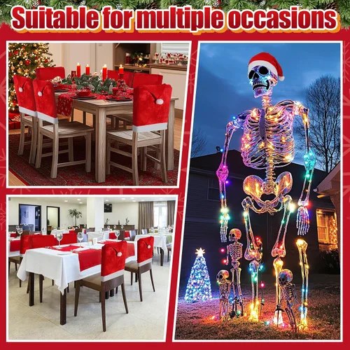 Vista 7 de ANPHSIN Fundas de silla de Navidad de terciopelo - Fundas de respaldo de silla de Papá Noel, juego de 4 fundas para asiento de mesa de comedor rojas