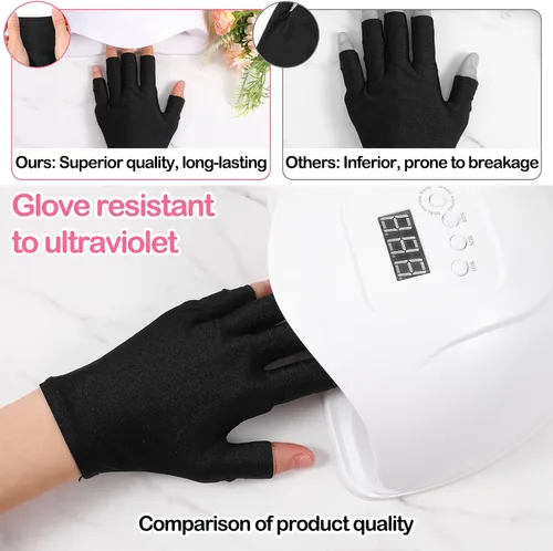 Vista 5 de 2 pares de guantes de uñas UV, guantes de luz UV para uñas de gel, guantes de lámpara de uñas sin dedos, material de elastano transpirable para arte