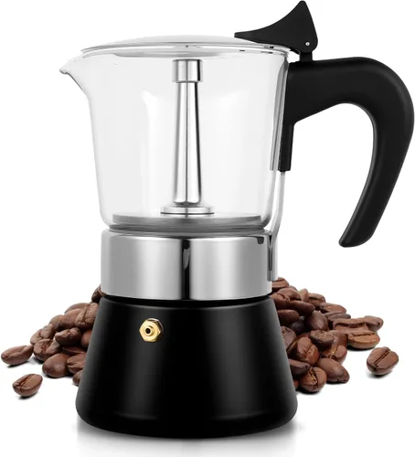 Vista 10 de Cafetera Moka Eléctrica de Aluminio Plateado, Cafetera de Espresso de 3 o 6 Tazas con Placa de Reducción de Dosis