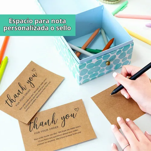 Vista 4 de 50 tarjetas de agradecimiento grandes de 4 x 6 in – Tarjetas postales Kraft a granel de compra para apoyar las compras de clientes de pequeñas Papel
