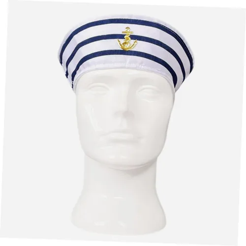 Vista 7 de Sombrero de capitán para hombres y mujeres y sombrero de marinero a rayas, accesorio de cosplay para fiestas en barcos, escenarios y eventos