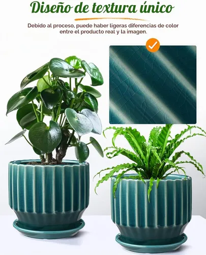 Vista 3 de AISBUGUR Macetas de cerámica de 6 pulgadas para plantas de interior, juego de 2 macetas de diseño único de esmalte agrietado con orificio de drenaje