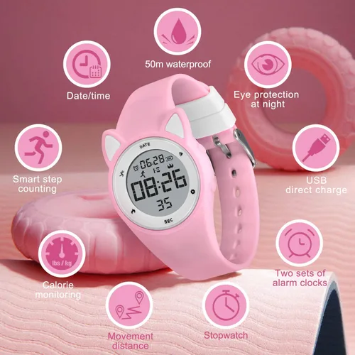 Vista 3 de Reloj deportivo digital para niñas y niños, monitor de actividad física con reloj despertador, cronómetro, relojes impermeables sin aplicación